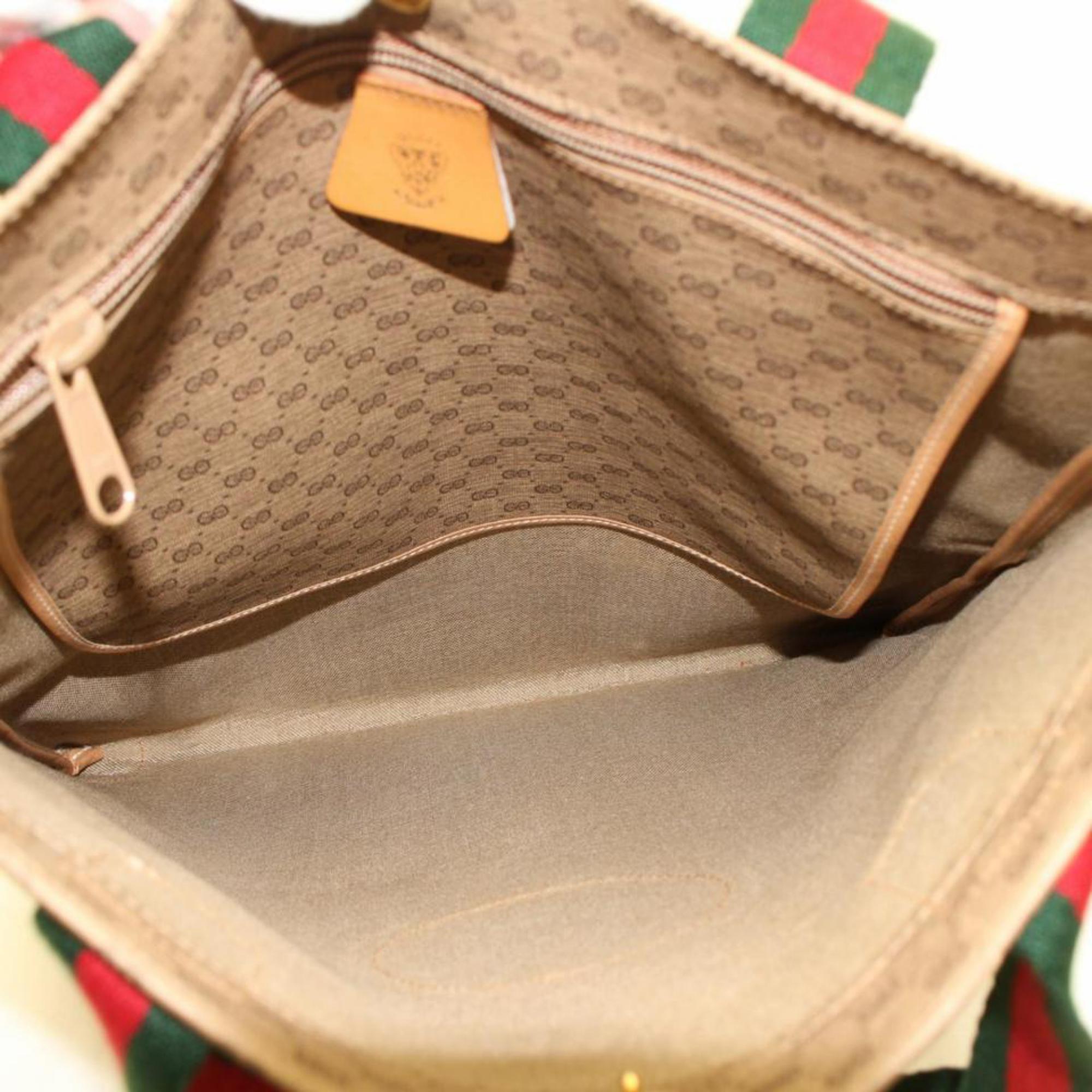 Gucci Web Micro Monogram Logo Tote 867526 Beige Coated Canvas Shoulder Bag In Good Condition For Sale In Forest Hills, NY