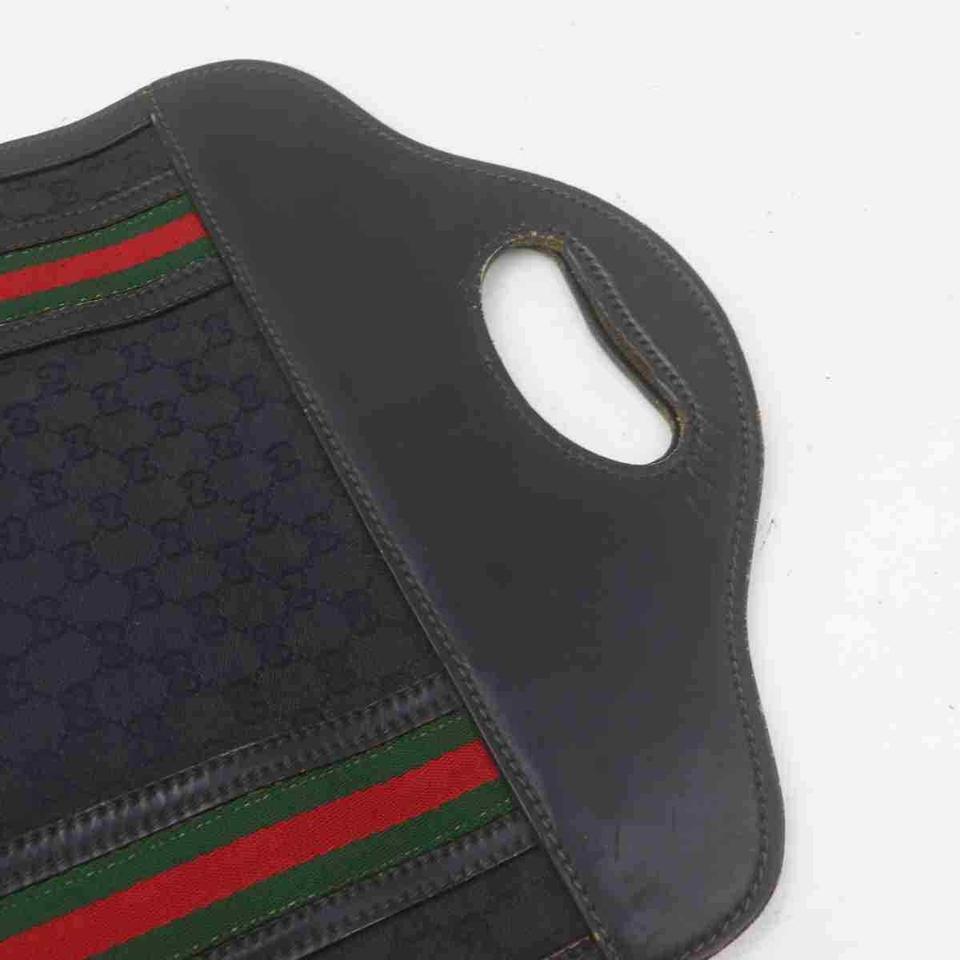 Gucci Web Monogram Handbag Tote 860043 Black Gg Canvas Baguette For Sale 8