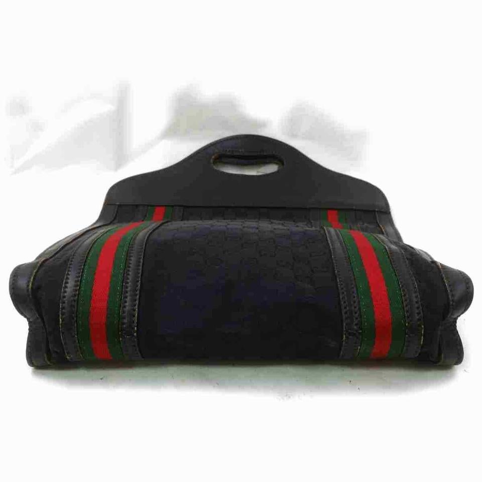 Gucci Web Monogram Handbag Tote 860043 Black Gg Canvas Baguette For Sale 3