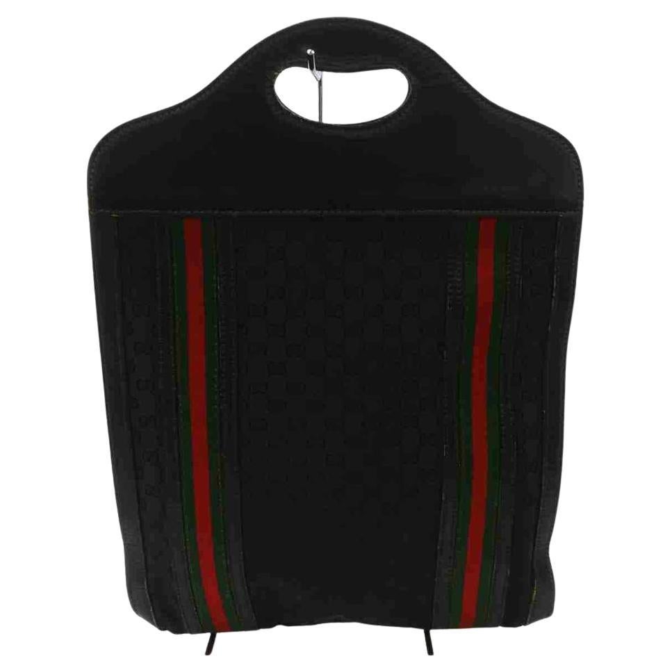 Gucci Web Monogram Handbag Tote 860043 Black Gg Canvas Baguette For Sale