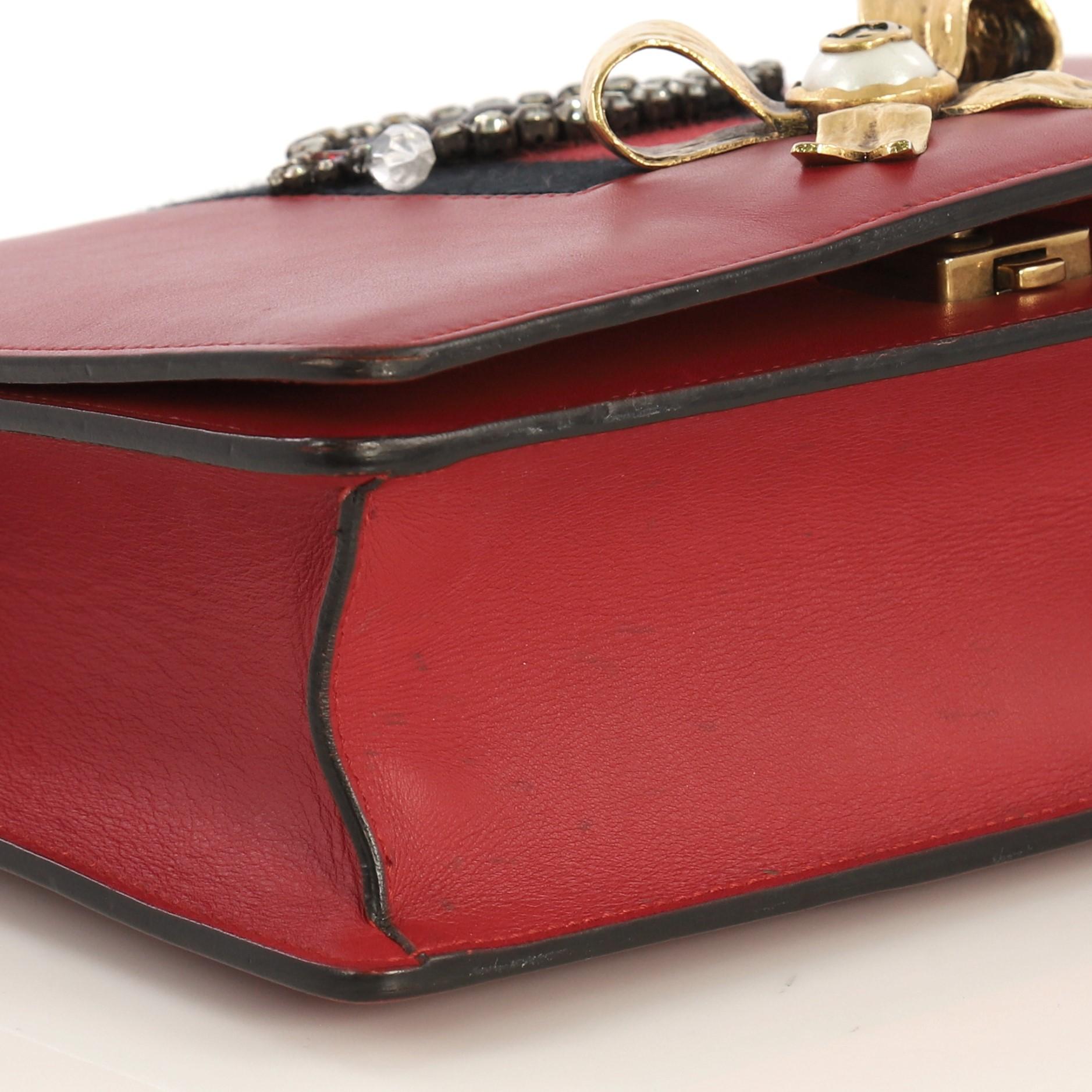 Red Gucci Web Peony Chain Shoulder Bag Embellished Leather Medium