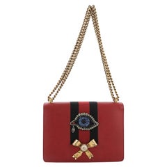 Gucci Web Peony Chain Shoulder Bag Embellished Leather Medium