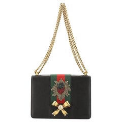 Gucci Web Peony Chain Shoulder Bag Embellished Leather Medium