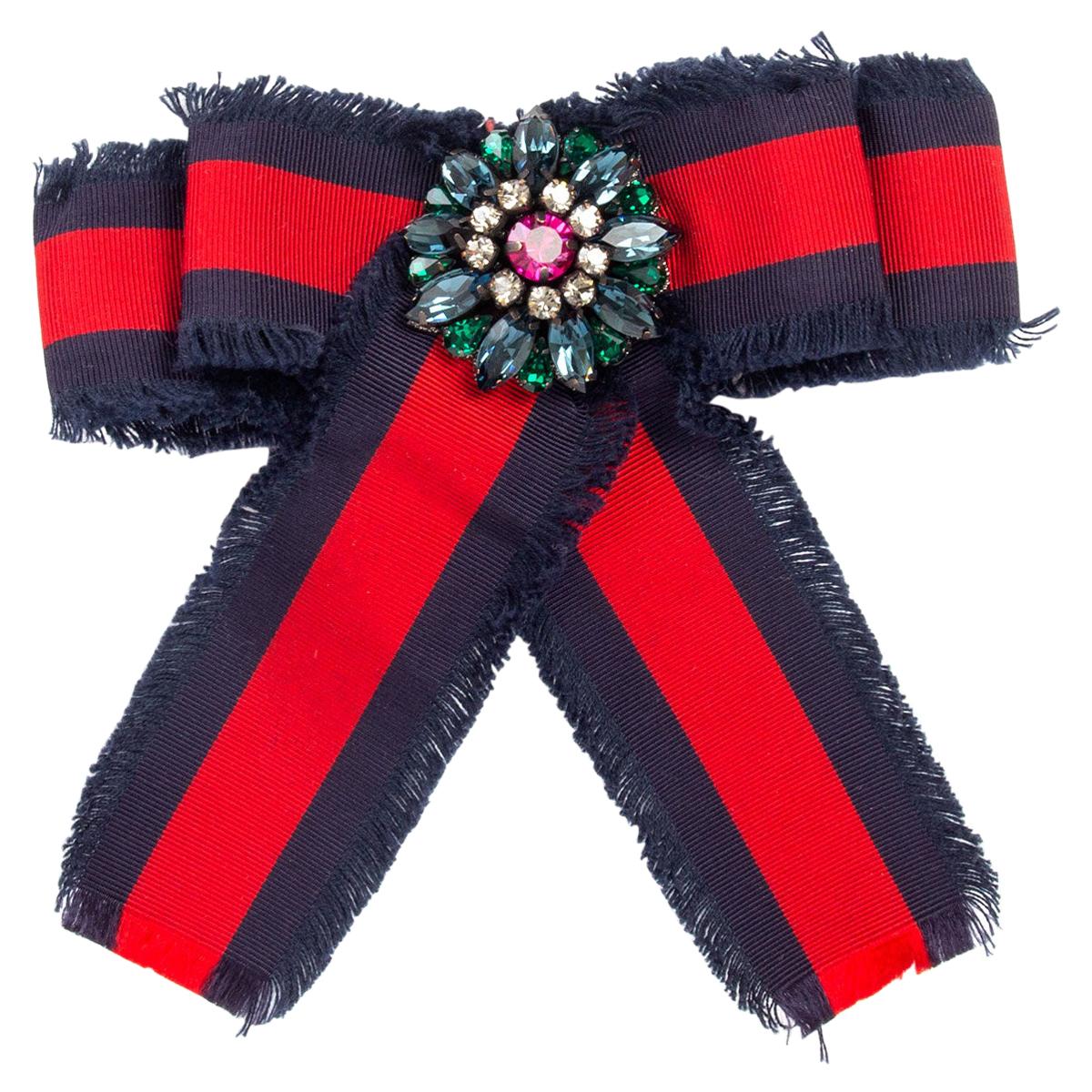 GUCCI web red and navy grosgrain Bow Brooch