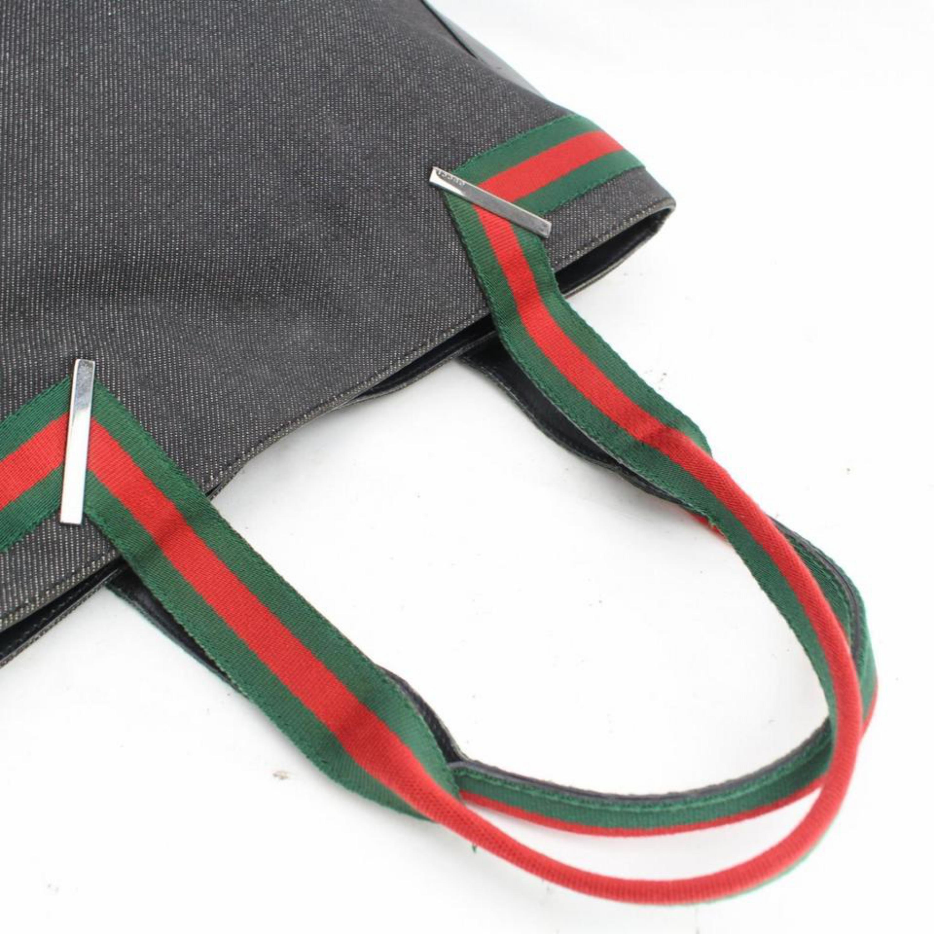 Gucci Web Sherry Tote 868020 Black Denim Shoulder Bag 6