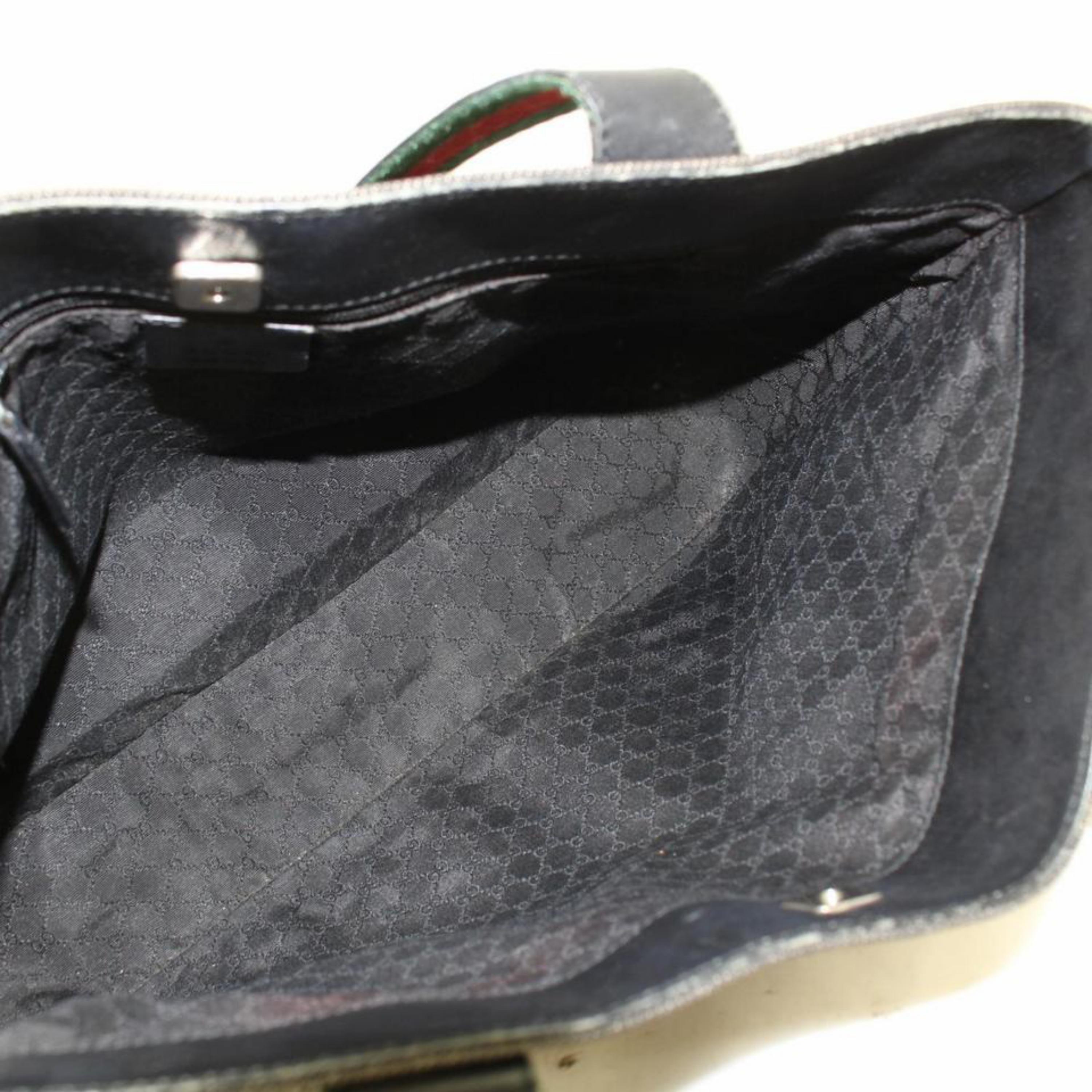 Women's Gucci Web Sherry Tote 868020 Black Denim Shoulder Bag