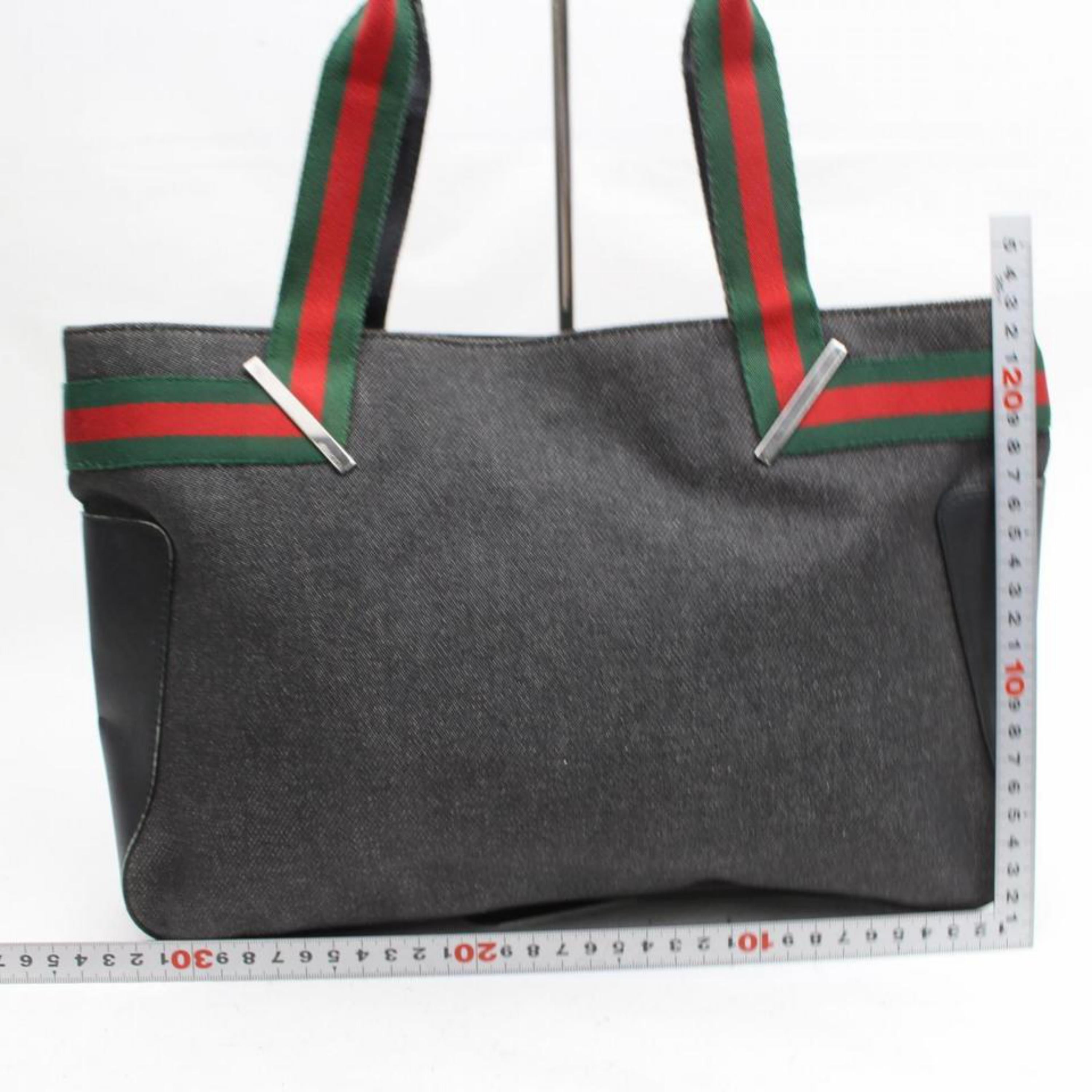 Gucci Web Sherry Tote 868020 Black Denim Shoulder Bag 2
