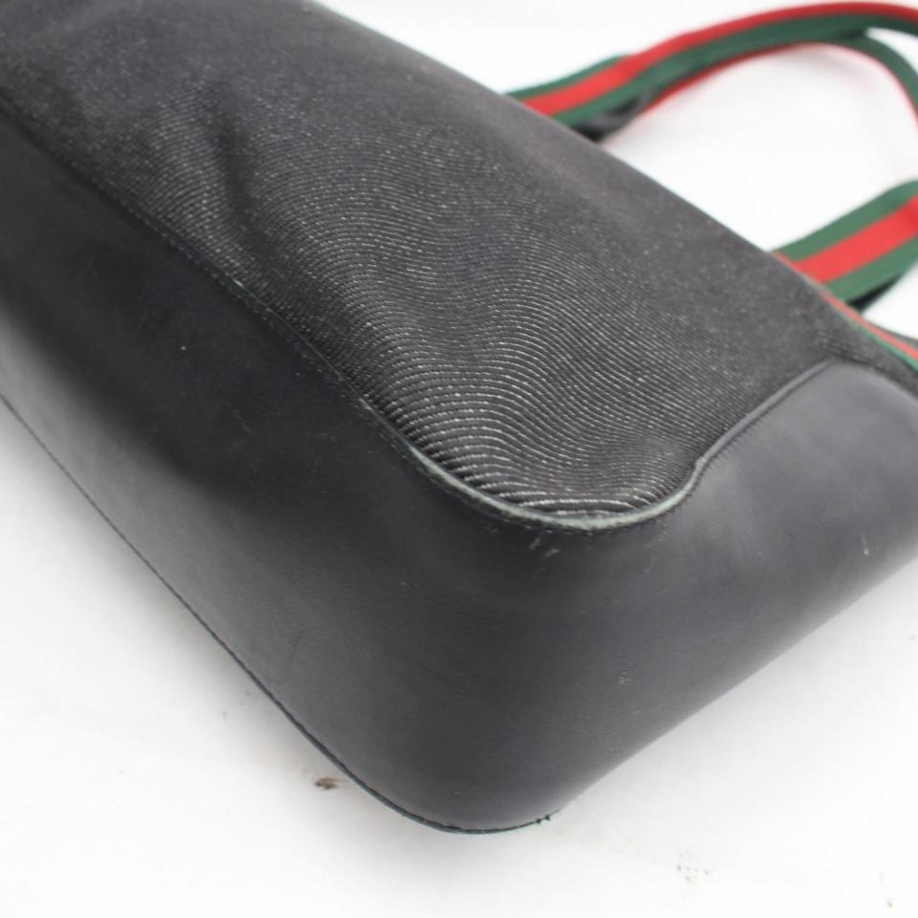 Gucci Web Sherry Tote 868020 Black Denim Shoulder Bag 3