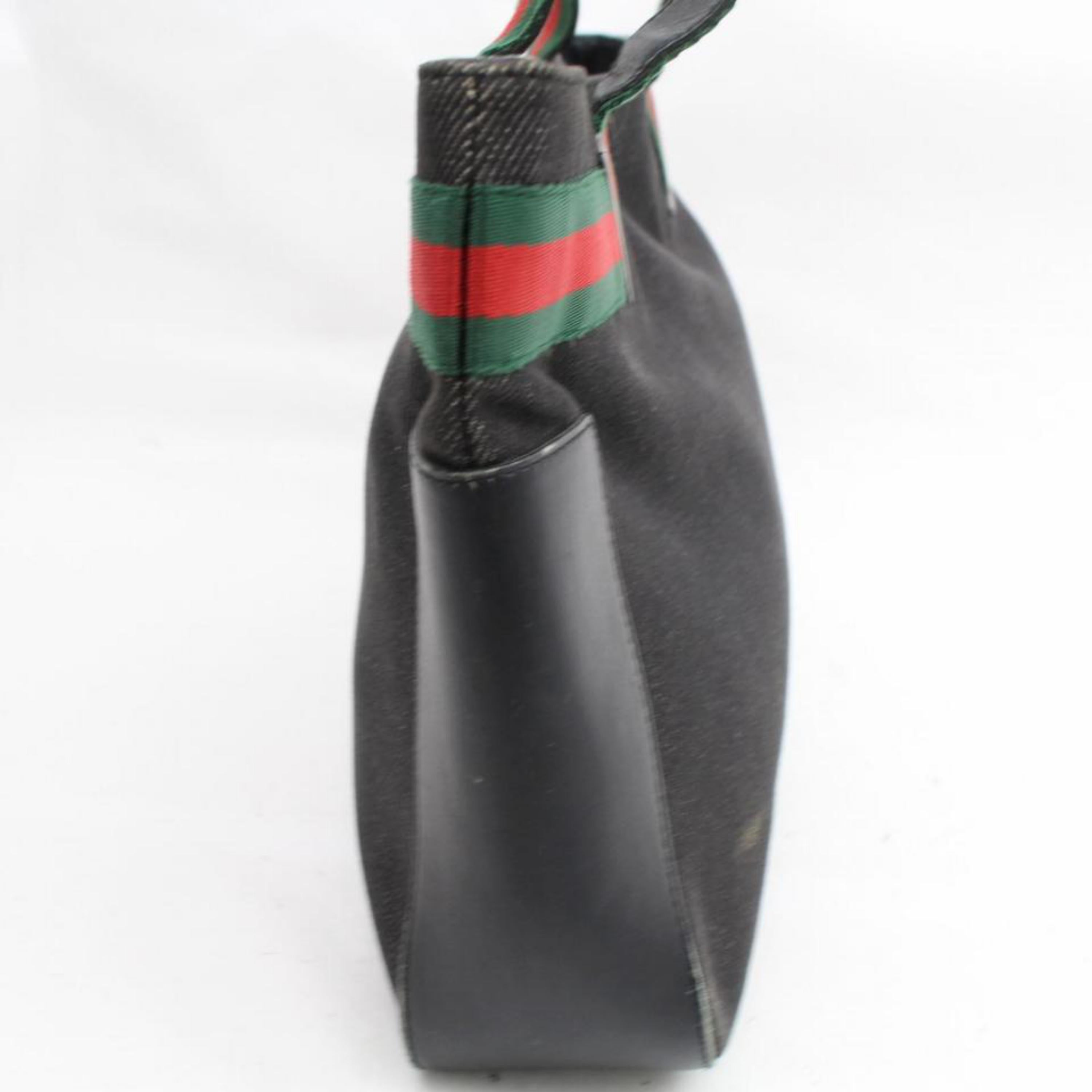 Gucci Web Sherry Tote 868020 Black Denim Shoulder Bag 4
