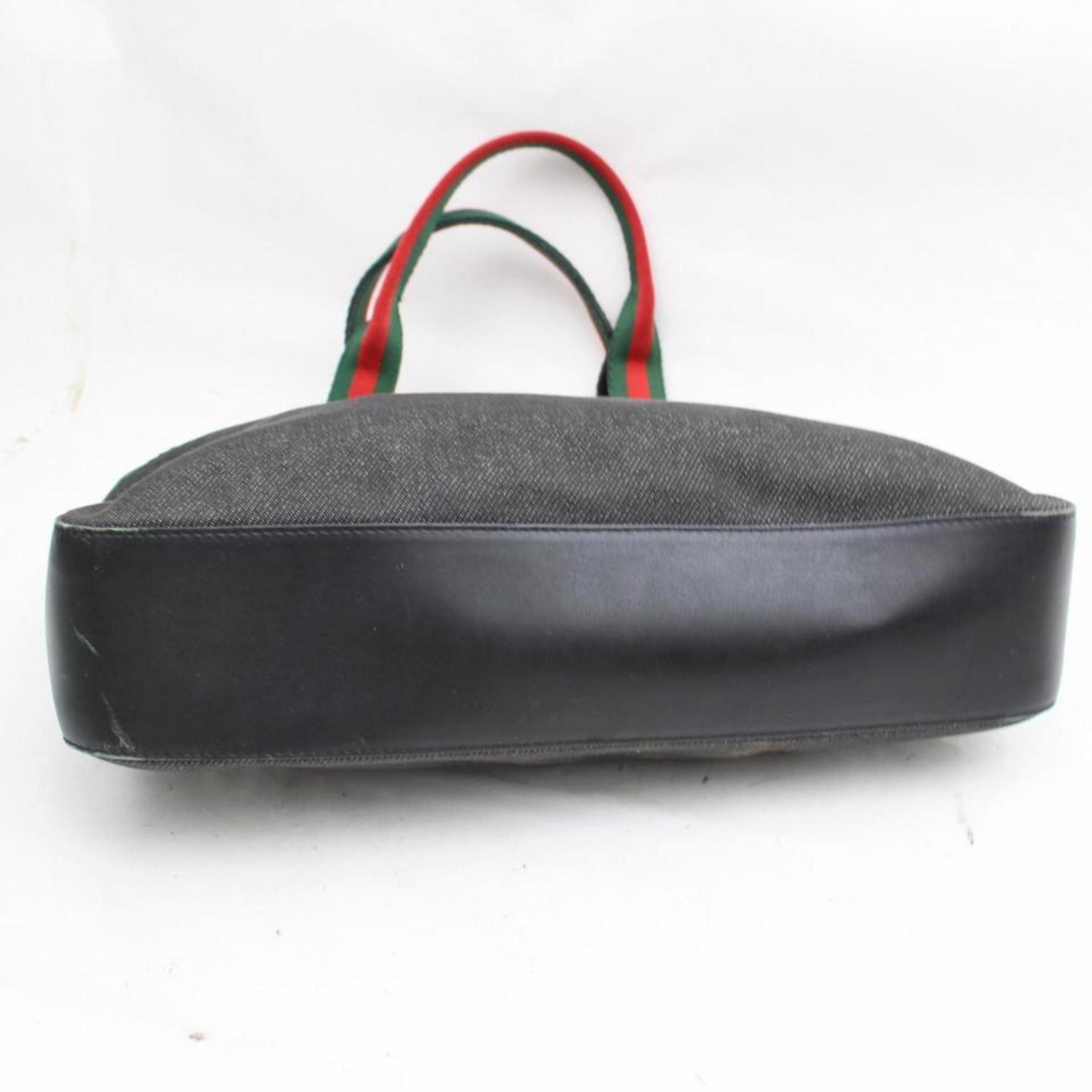 Gucci Web Sherry Tote 868020 Black Denim Shoulder Bag 5