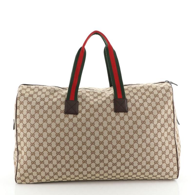 Brown Gucci Web Strap Carry On Duffle Bag GG Canvas XL