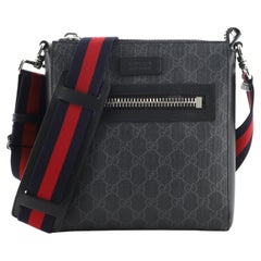 Gucci Web Strap Front Zip Messenger Bag GG Coated Canvas Small