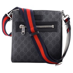 Gucci Web Strap Front Zip Messenger Bag GG Coated Canvas Small