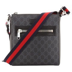 Gucci Web Strap Front Zip Messenger Bag GG Coated Canvas Small