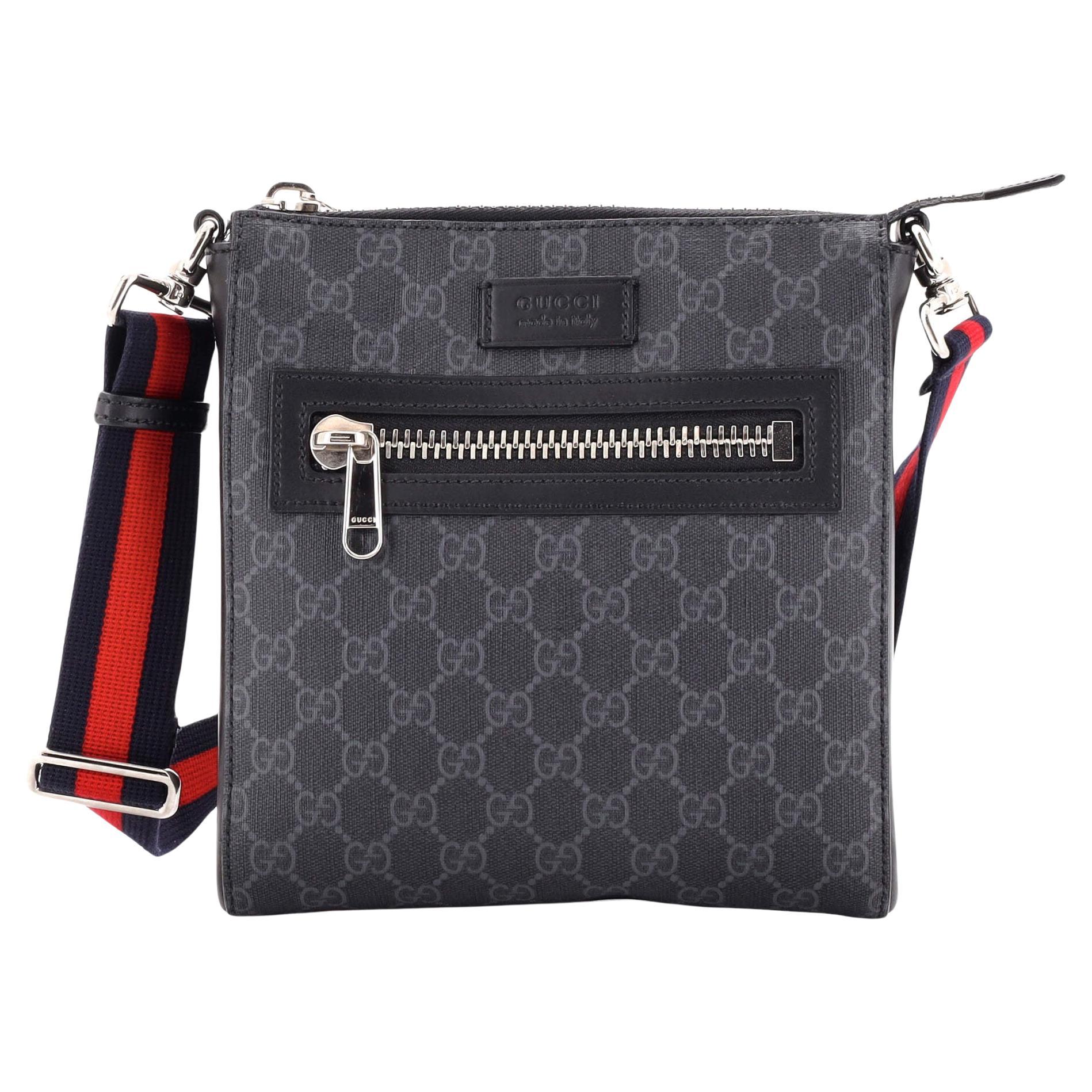 Gucci Web Strap Front Zip Messenger Bag GG Coated Canvas Small For Sale