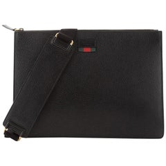 Gucci Web Strap Front Zip Messenger Bag Leather Large