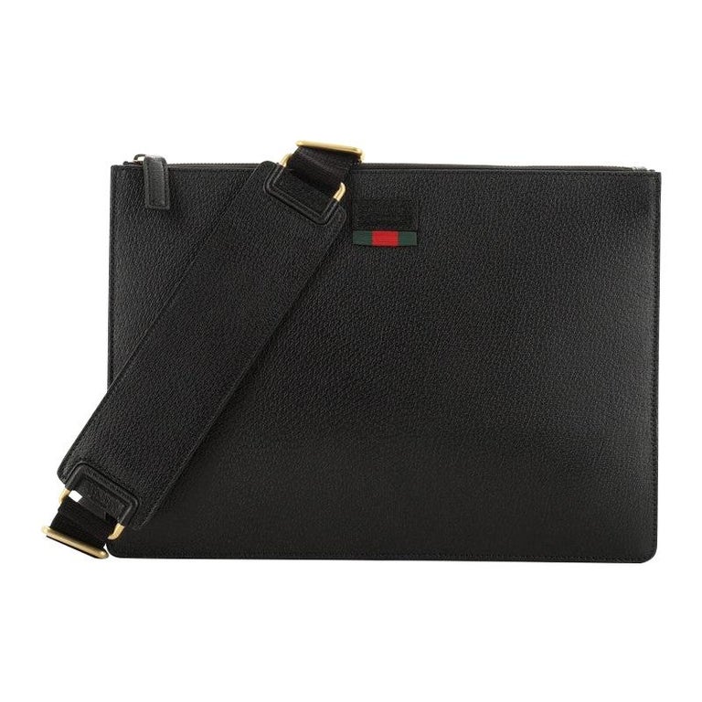 Gucci  Strap Front Zip Messenger Bag Leather Large at 1stDibs