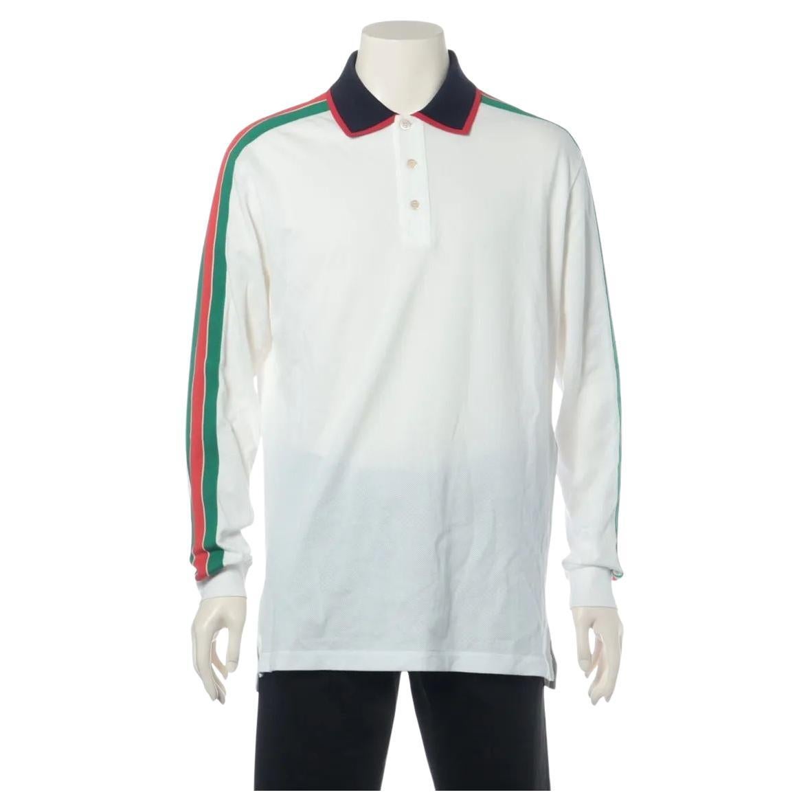Gucci Web Stripe Cotton Long Sleeve Shirt White For Sale