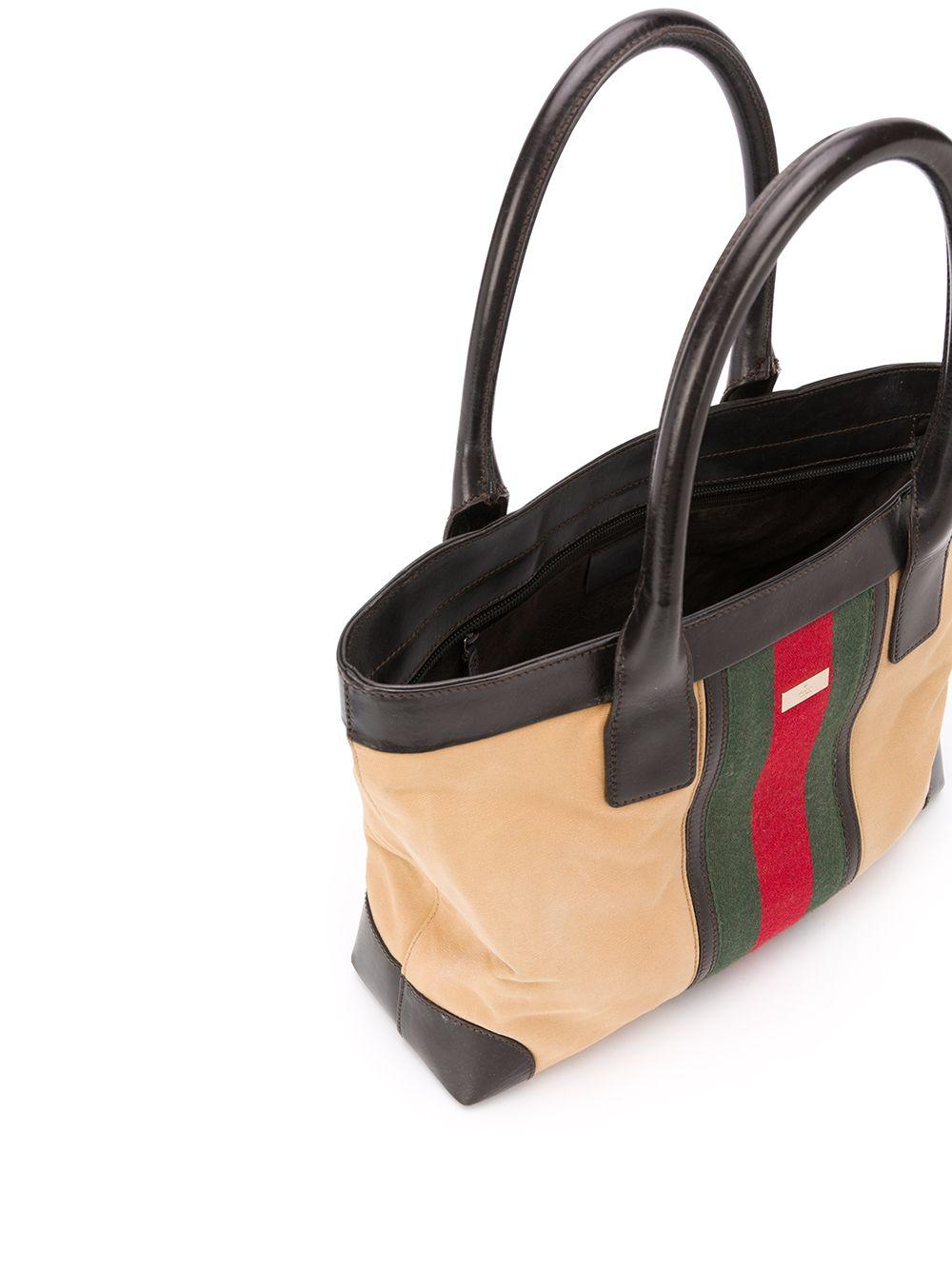 Beige Gucci Web Striped Canvas Shopper Bag