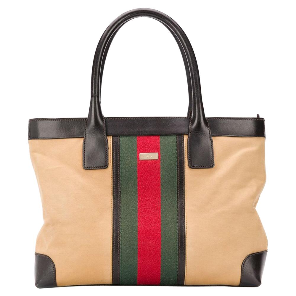 Gucci Web Striped Canvas Shopper Bag