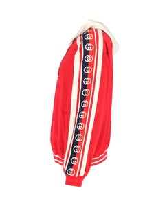 Gucci Web-Trimmed Zip-Up Hoodie in Red Cotton