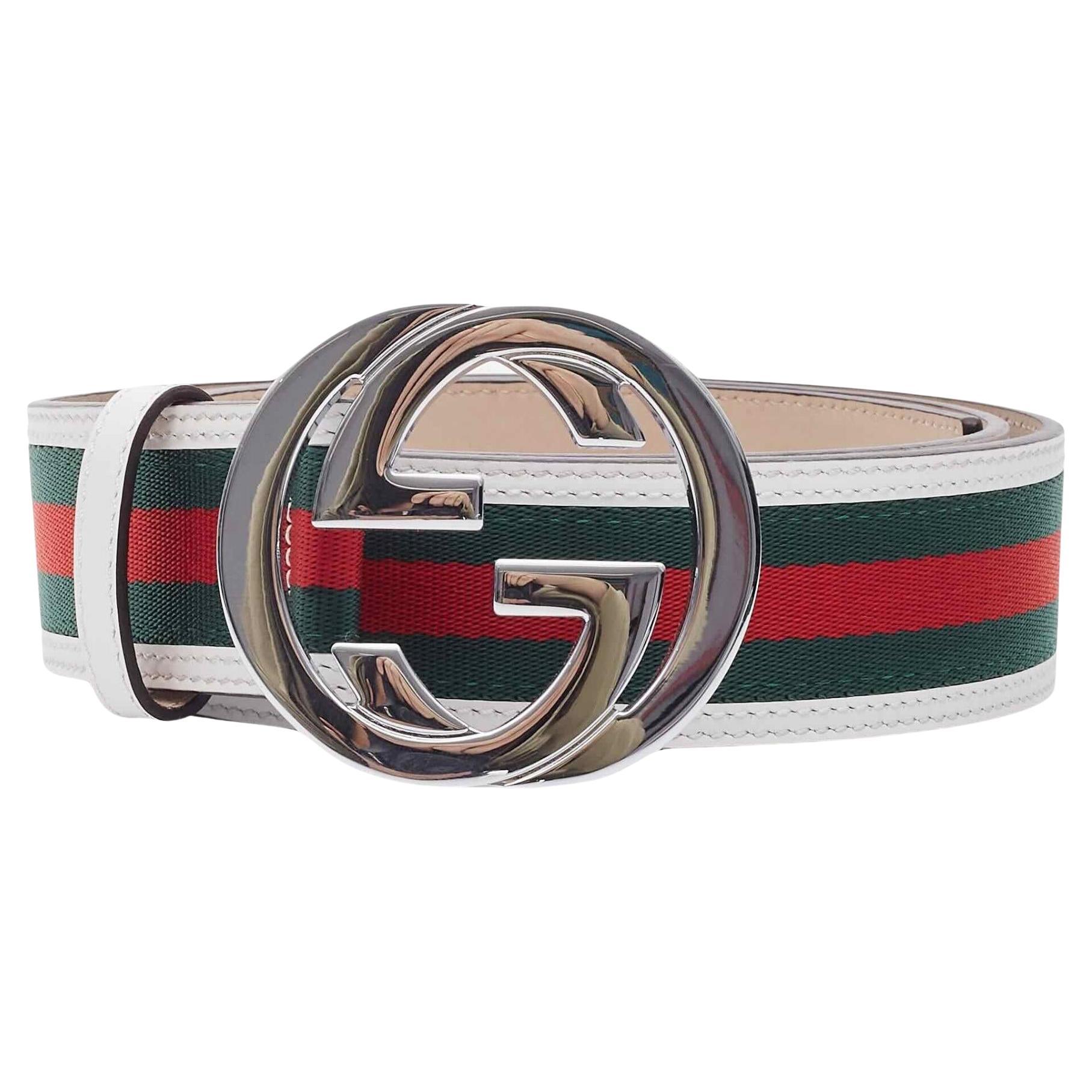 Gucci Web White Interlocking GG Belt (Size 100/40) For Sale