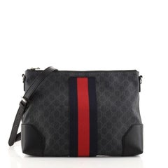 Gucci Web Zip Flat Messenger GG Coated Canvas Medium