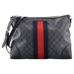 Gucci Web Zip Flat Messenger GG Coated Canvas Medium