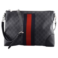 Gucci Web Zip Flat Messenger GG Coated Canvas Medium