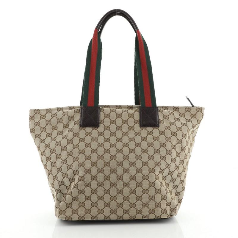 Brown Gucci Web Zip Tote GG Canvas Large