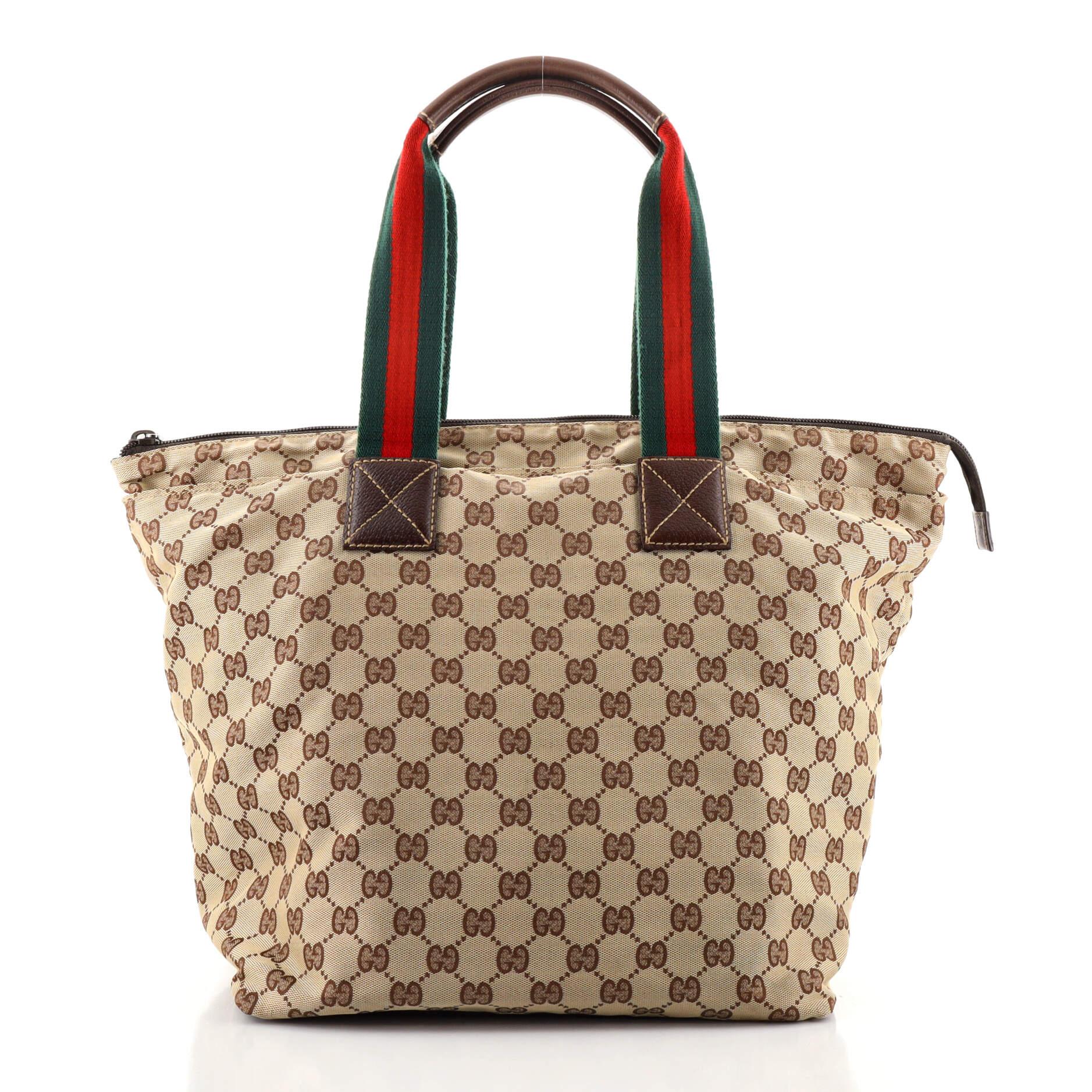 Gucci - Fourre-tout à fermeture éclair Web GG en toile - Large Bon état à NY, NY