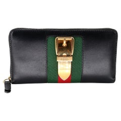 Gucci Webbing Black Leather Zip Around Wallet GG-W1101P-A003