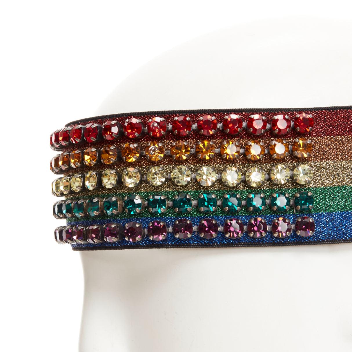 Gray GUCCI Webby rhinestone crystal encrusted Rainbow Web headband