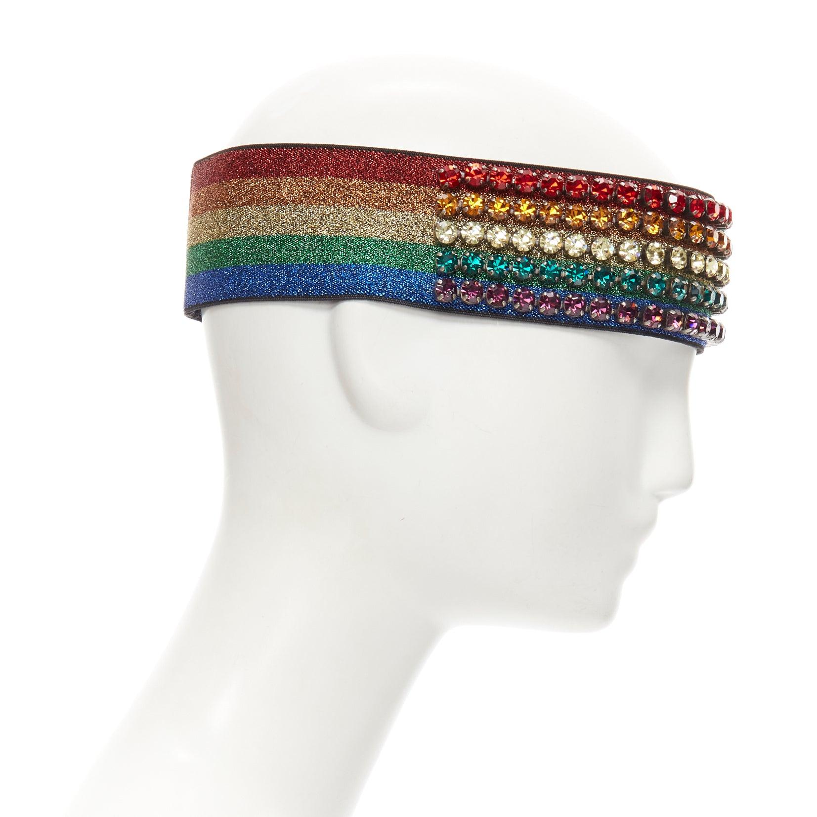 GUCCI Webby rhinestone crystal encrusted Rainbow Web headband In New Condition In Hong Kong, NT