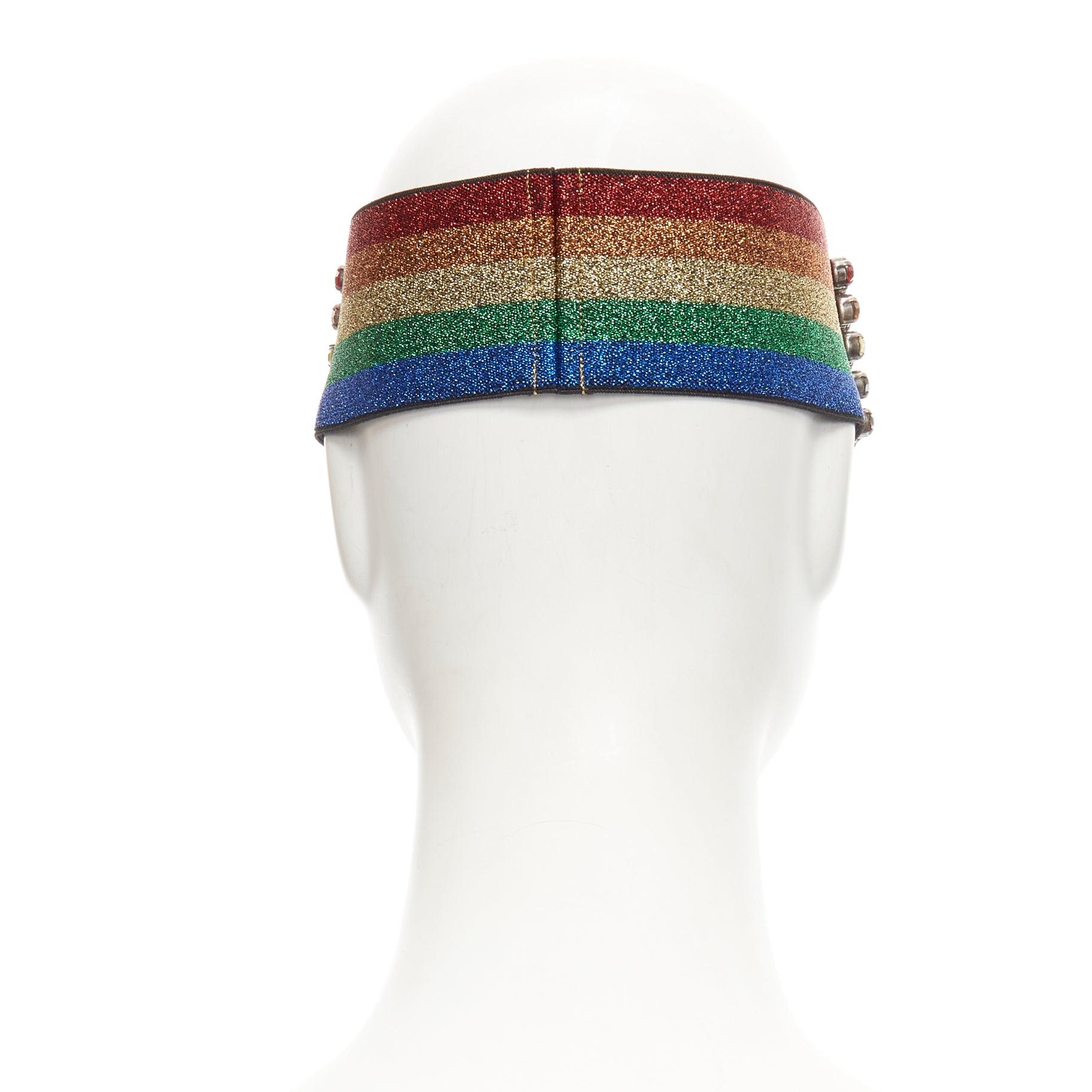 Women's GUCCI Webby rhinestone crystal encrusted Rainbow Web headband