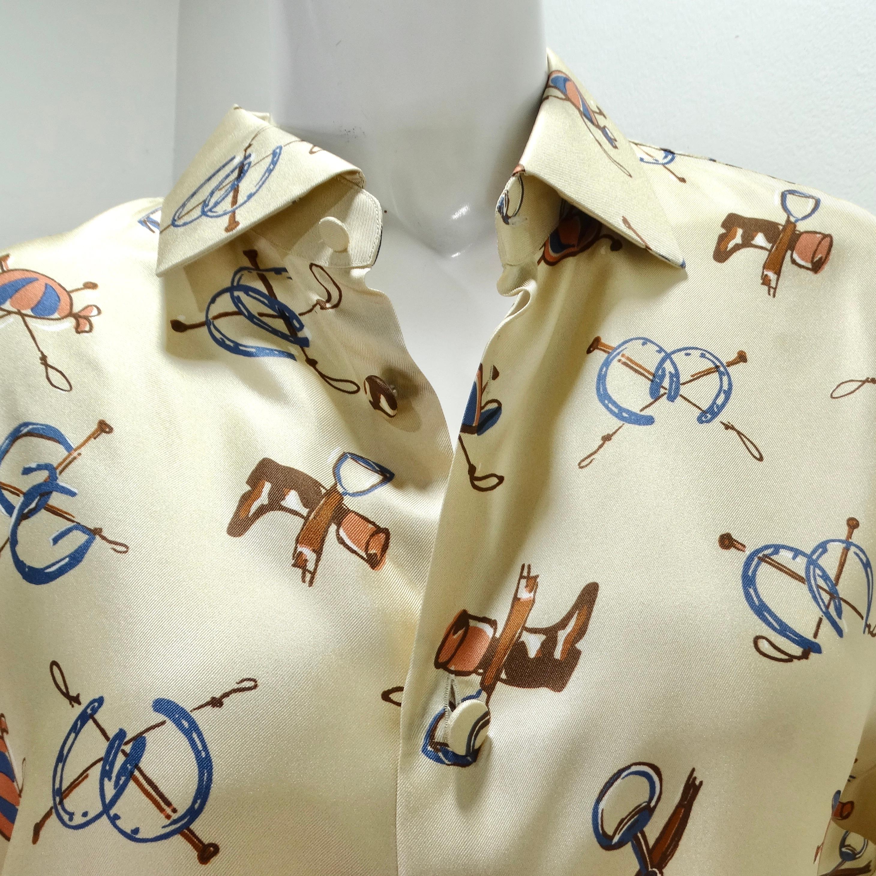 Gucci Western Print Silk Button Up Shirt  In Excellent Condition For Sale In Scottsdale, AZ