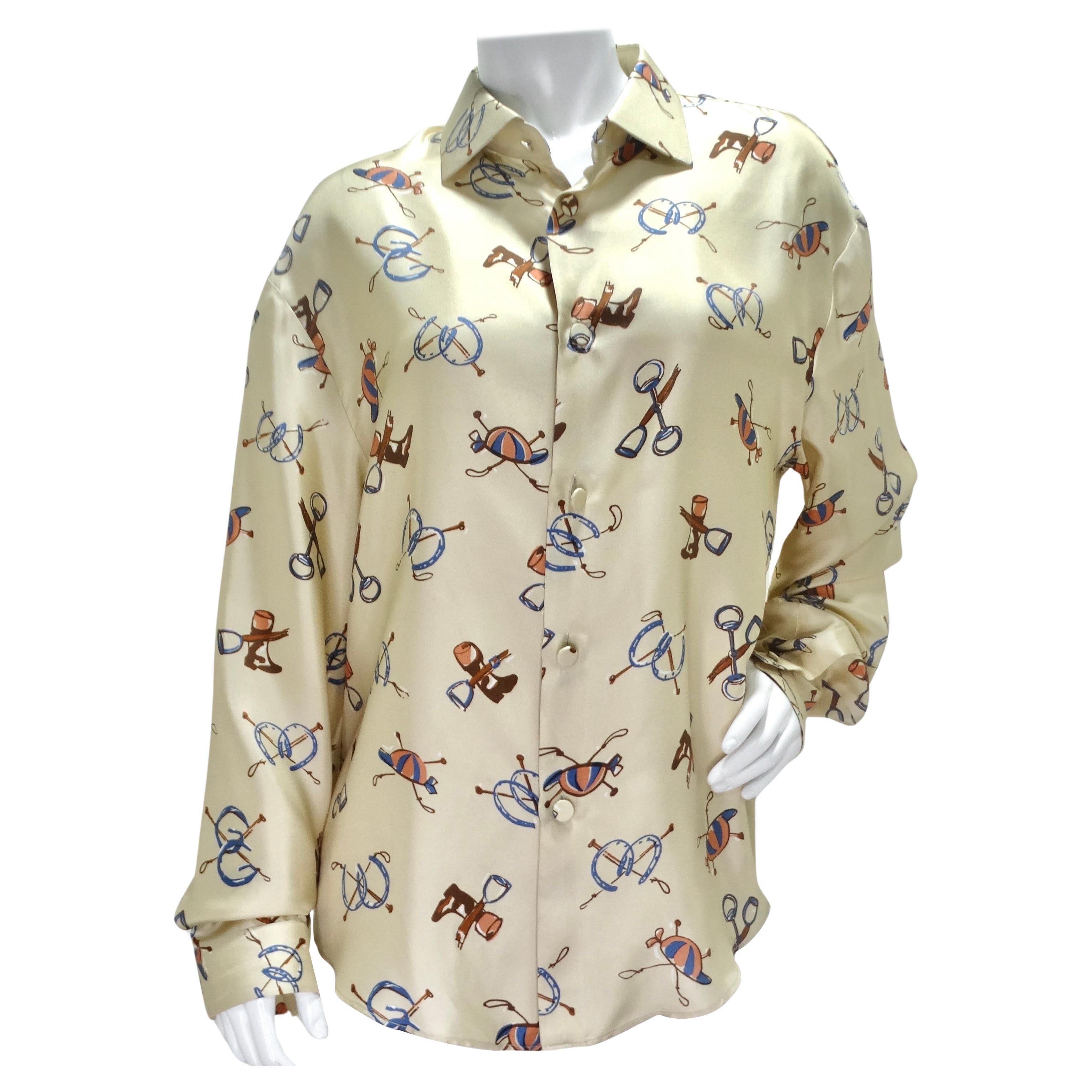 Gucci Western Print Silk Button Up Shirt