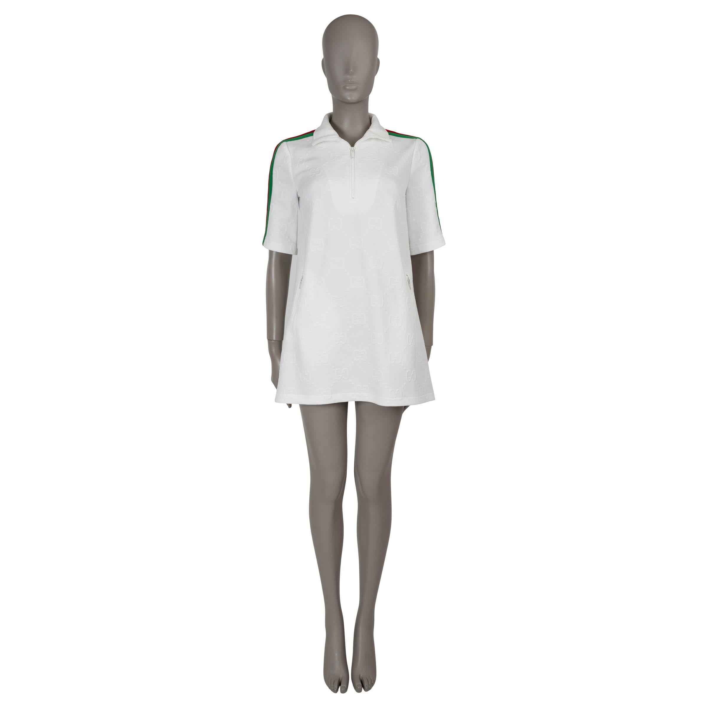GUCCI blanche 2022 GG JACQUARD JERSEY WEB STRIPE MINI SHIRT Dress XS Excellent état - En vente à Zürich, CH