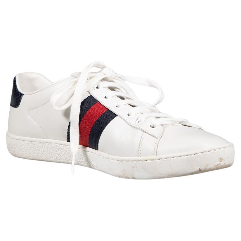 Gucci White Ace Leather Trainers Size IT 38 For Sale
