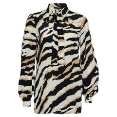 Gucci White and Black Printed Silk Top S