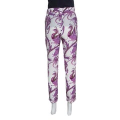 Gucci White and Purple Peacock and Floral Printed Silk Pants S