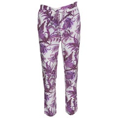 Gucci White and Purple Peacock and Floral Printed Silk Pants S