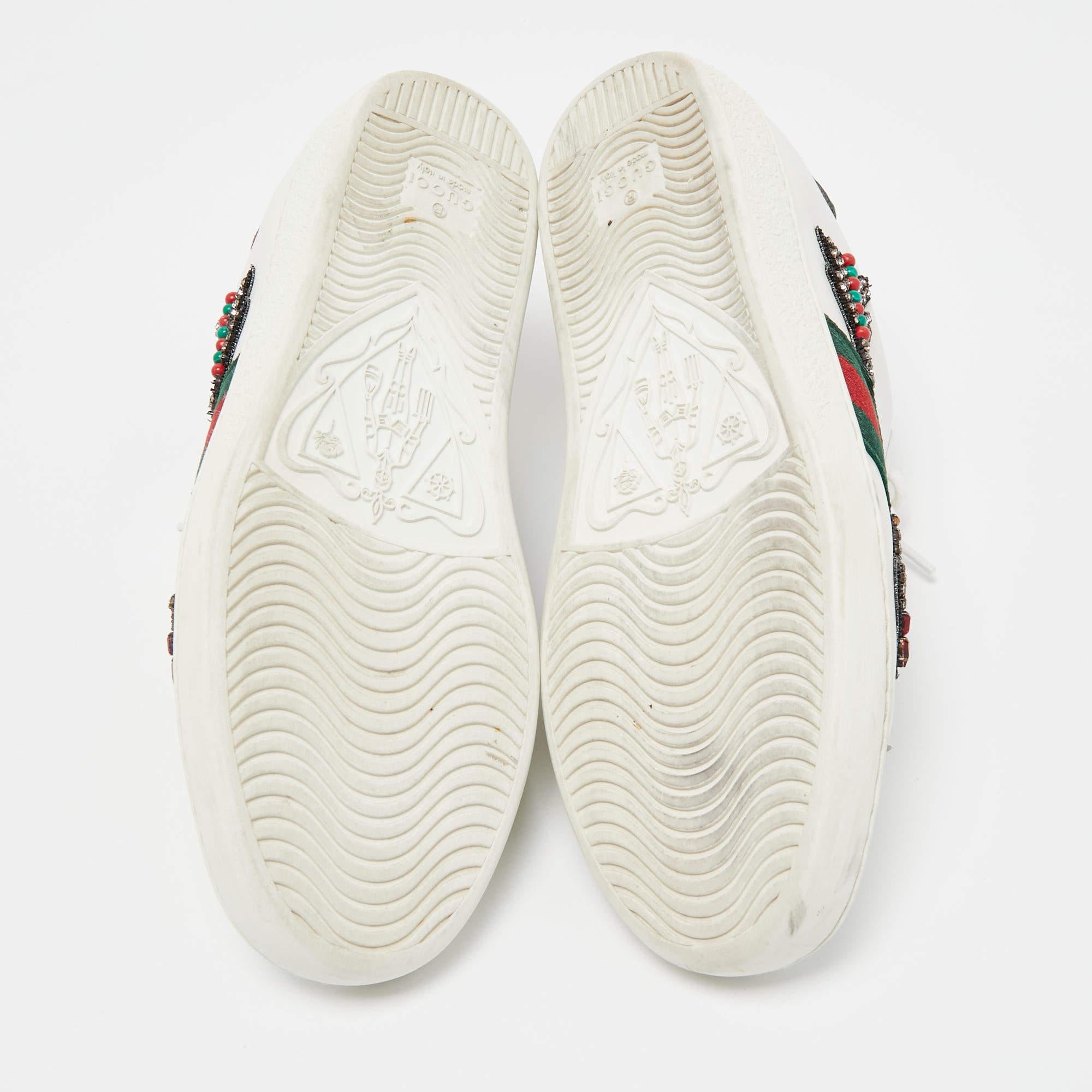 Women's Gucci White Arrow Embellished Leather Ace Low Top Sneakers Size 37