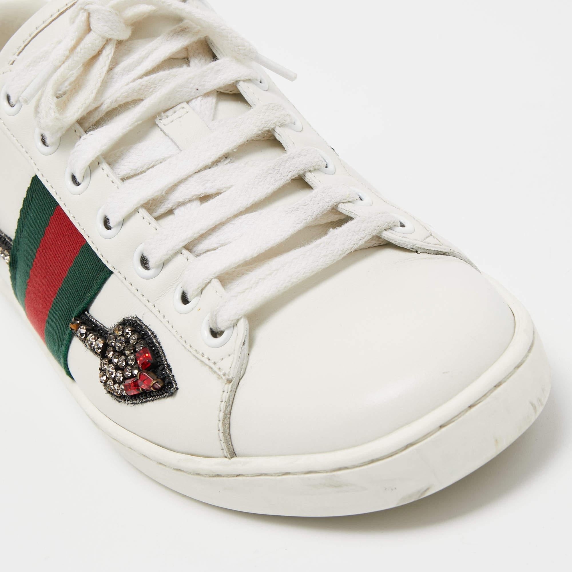 Gucci White Arrow Embellished Leather Ace Low Top Sneakers Size 37 1