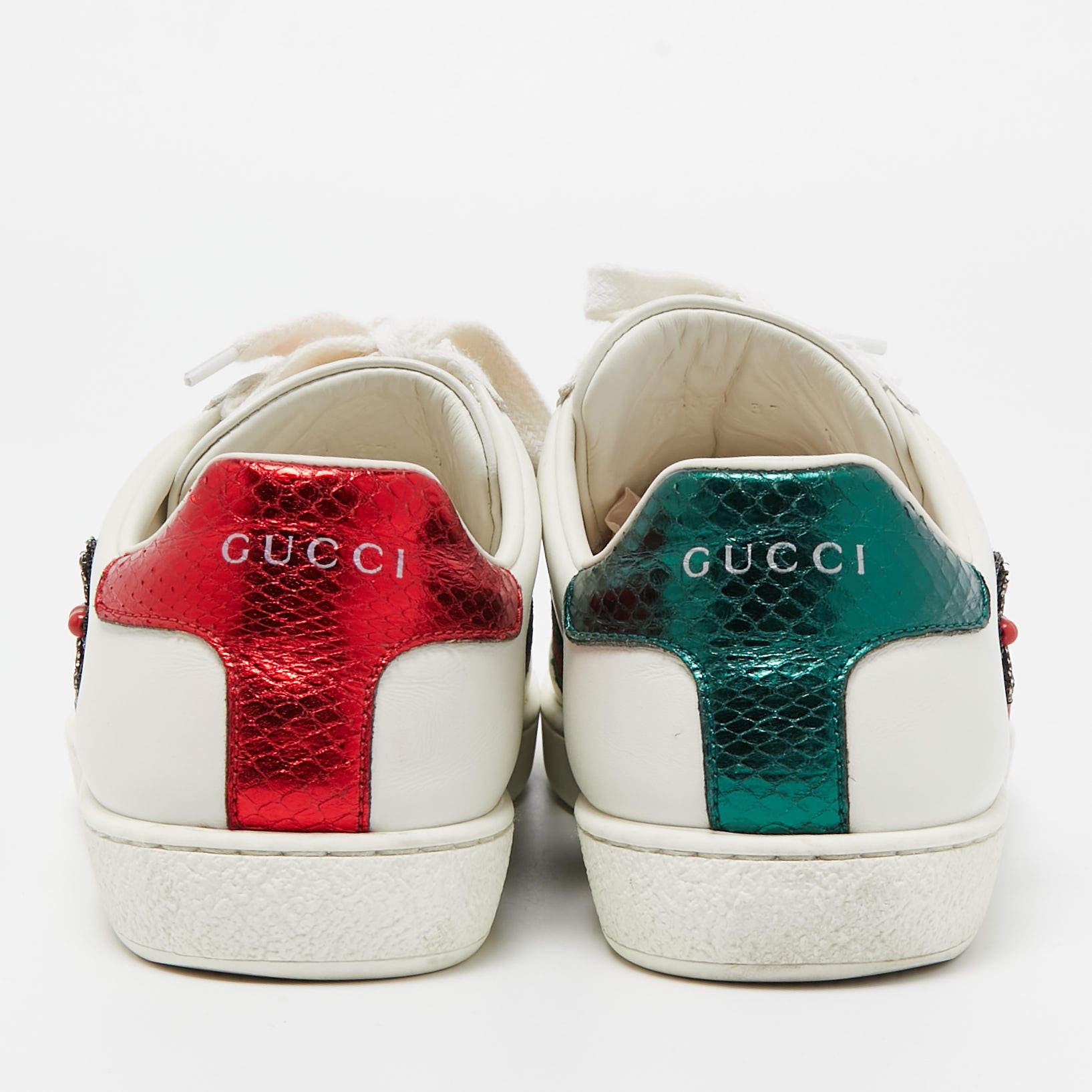 Gucci White Arrow Embellished Leather Ace Low Top Sneakers Size 37 2