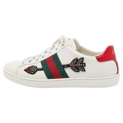 Gucci White Arrow Embellished Leather Ace Low Top Sneakers Size 37