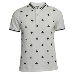 Weißes Gucci-Polo-T-Shirt aus bestickter Baumwolle mit Biene in Kissenform, M