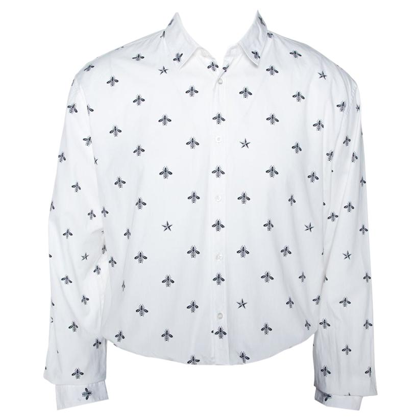 Gucci White Bee and Star Print Cotton Long Sleeve Duke Shirt 4XL