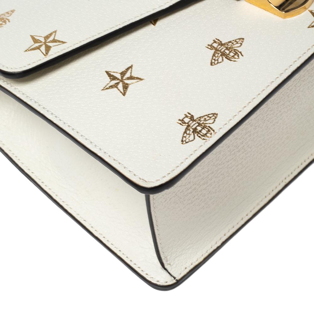 Gucci White Bee Star Print Leather Small Sylvie Web Chain Shoulder Bag 4