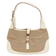 Gucci White./Beige Canvas and Leather Jackie O Hobo